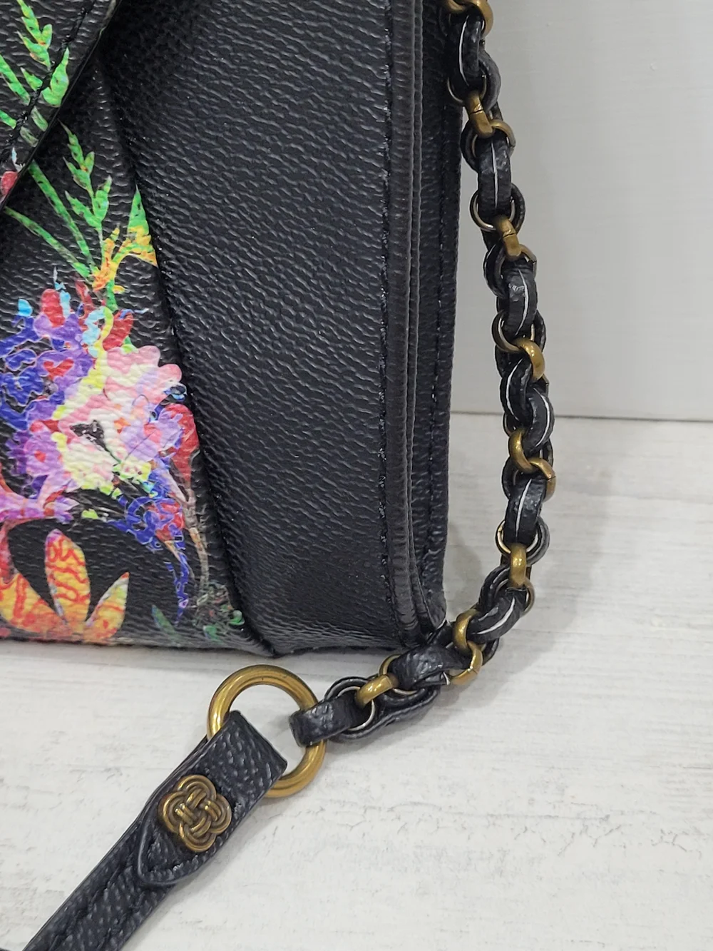 Elliott Lucca Black Floral Envelope Crossbody Clutch with Gold Lock